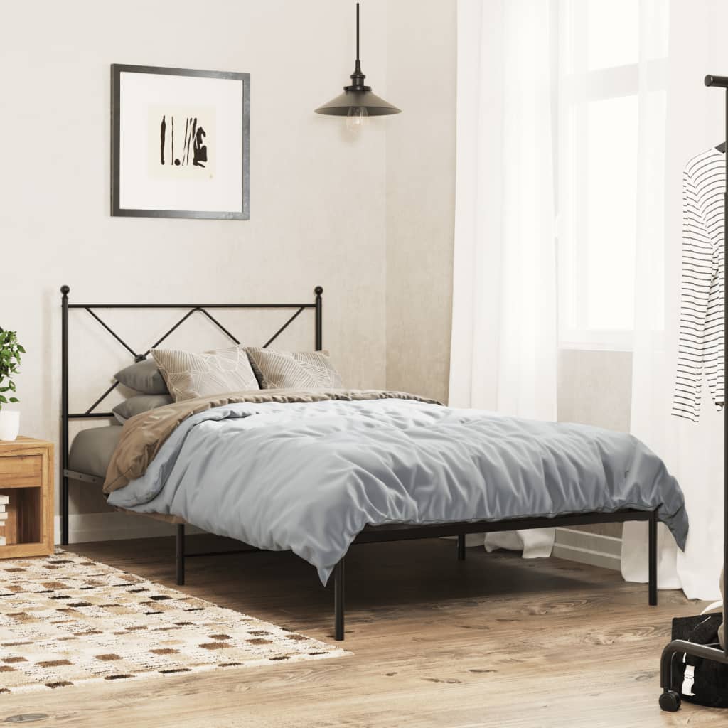 Metal Bed Frame without Mattress with Headboard Black 100x200cm