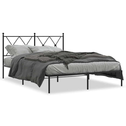 Metal Bed Frame without Mattress with Headboard Black 140x190cm