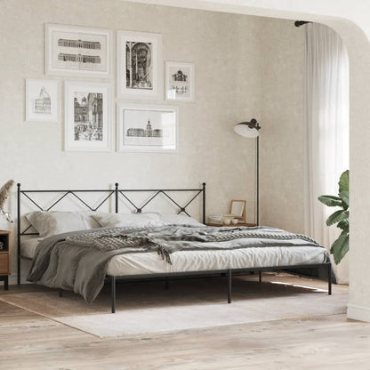 Metal Bed Frame without Mattress with Headboard Black 193x203cm