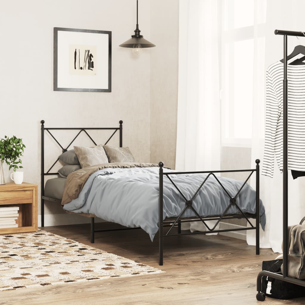 Metal Bed Frame without Mattress with Footboard Black 75x190cm