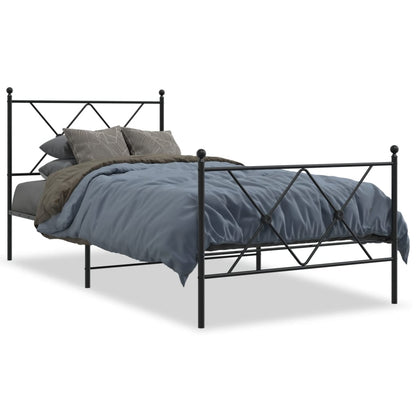 Metal Bed Frame without Mattress with Footboard Black 90x190cm