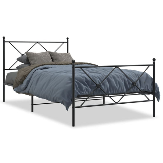 Metal Bed Frame without Mattress with Footboard Black 107x203cm