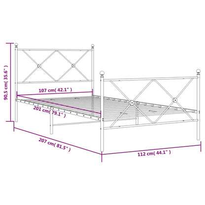 Metal Bed Frame without Mattress with Footboard Black 107x203cm