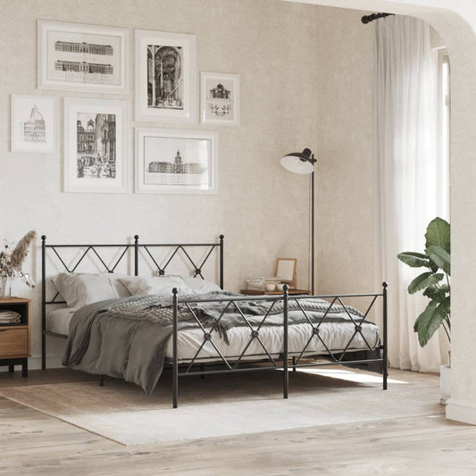 Metal Bed Frame without Mattress with Footboard Black 140x200cm