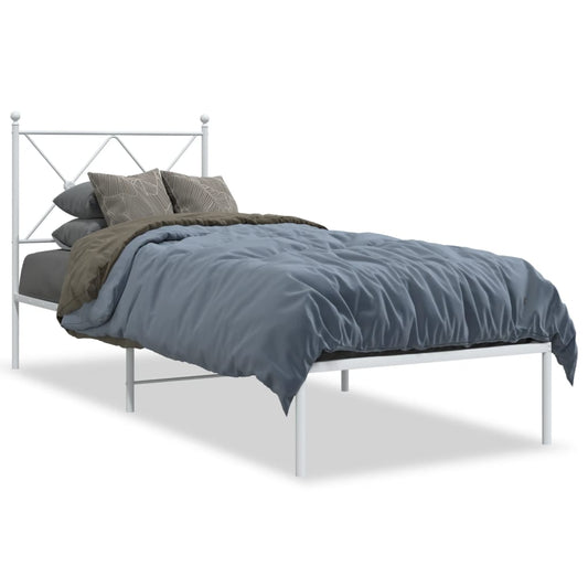 Metal Bed Frame without Mattress with Headboard White 75x190cm