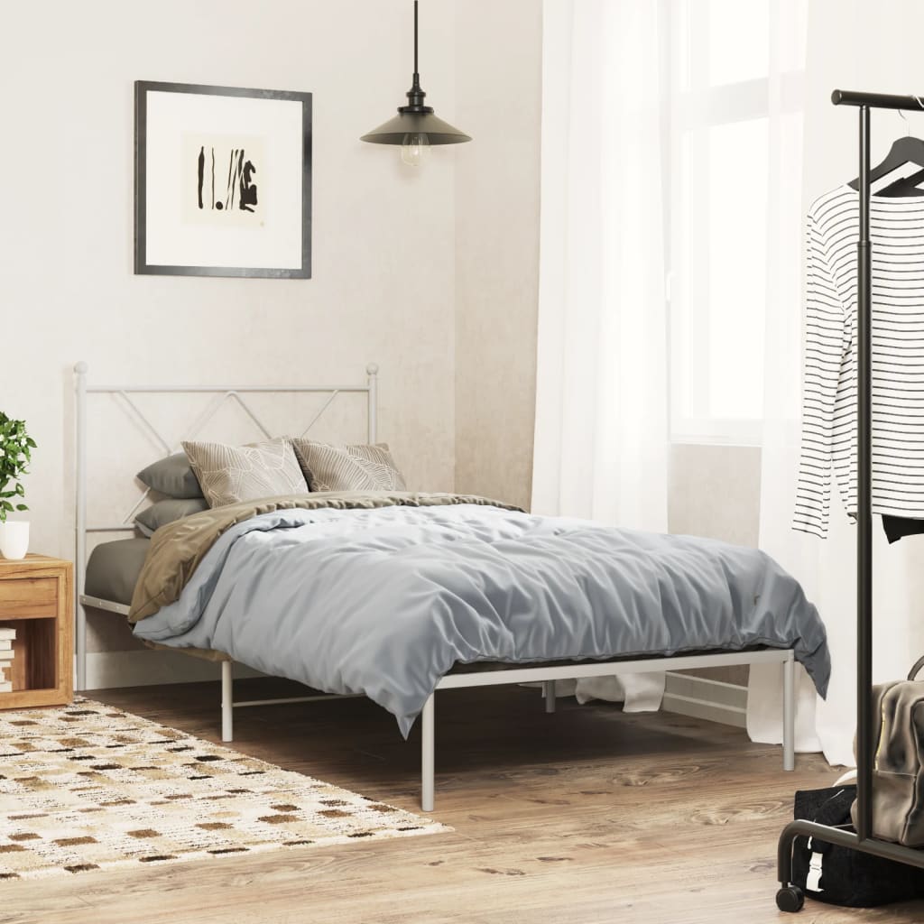Metal Bed Frame without Mattress with Headboard White 90x200cm