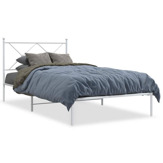 Metal Bed Frame without Mattress with Headboard White 100x190cm