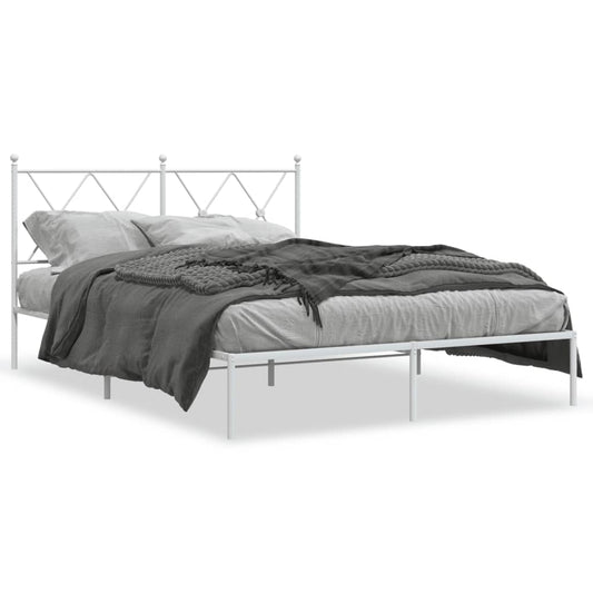 Metal Bed Frame without Mattress with Headboard White 135x190cm