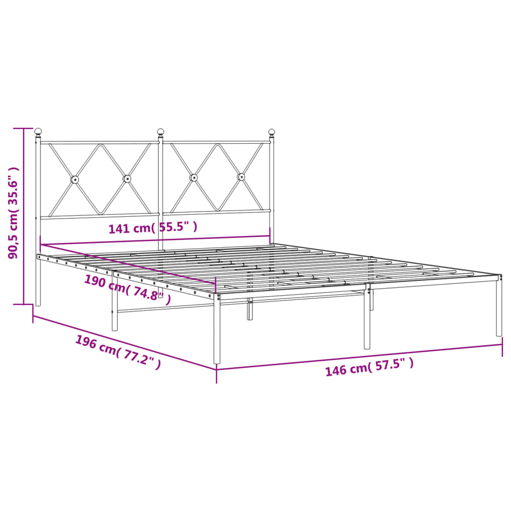 Bed Frame | White | Steel | Double | Bed Frame | Rectangular | Modern