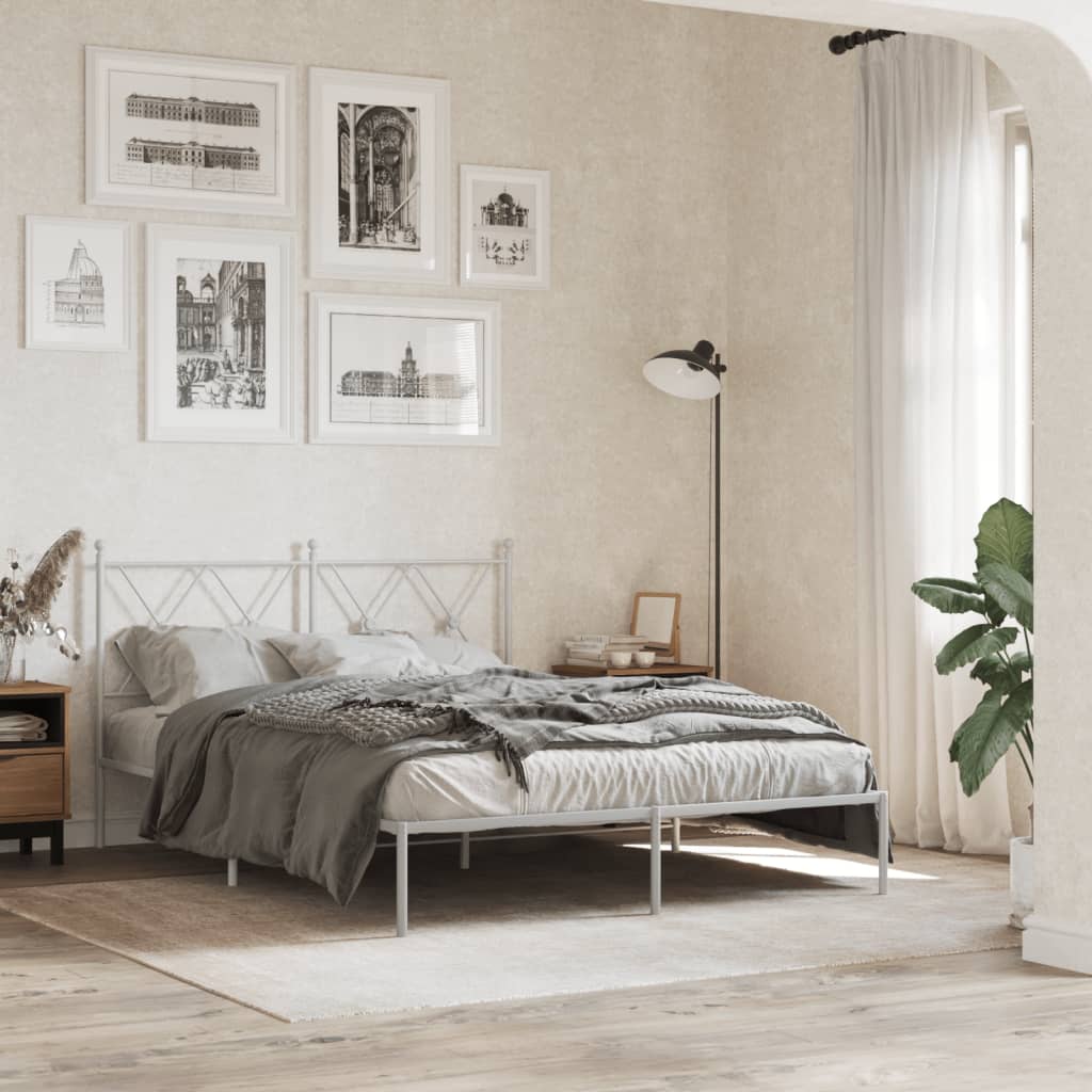 Bed Frame | White | Steel | Double | Bed Frame | Rectangular | Modern