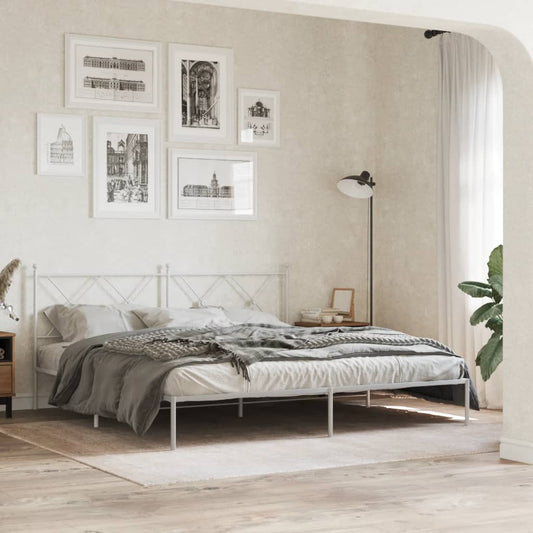 Metal Bed Frame without Mattress with Headboard White 180x200cm