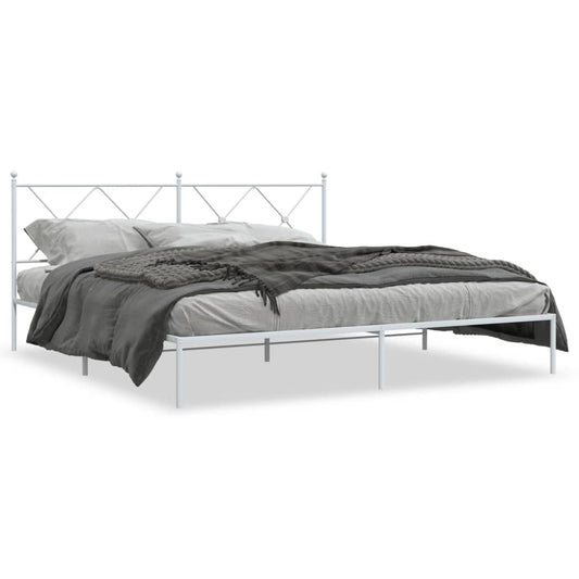 Metal Bed Frame without Mattress with Headboard White 183x213cm