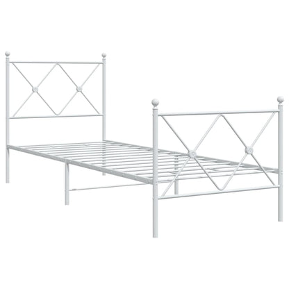 Metal Bed Frame without Mattress with Footboard White 75x190cm