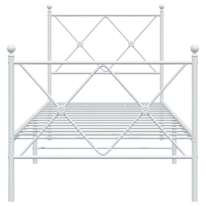 Metal Bed Frame without Mattress with Footboard White 75x190cm