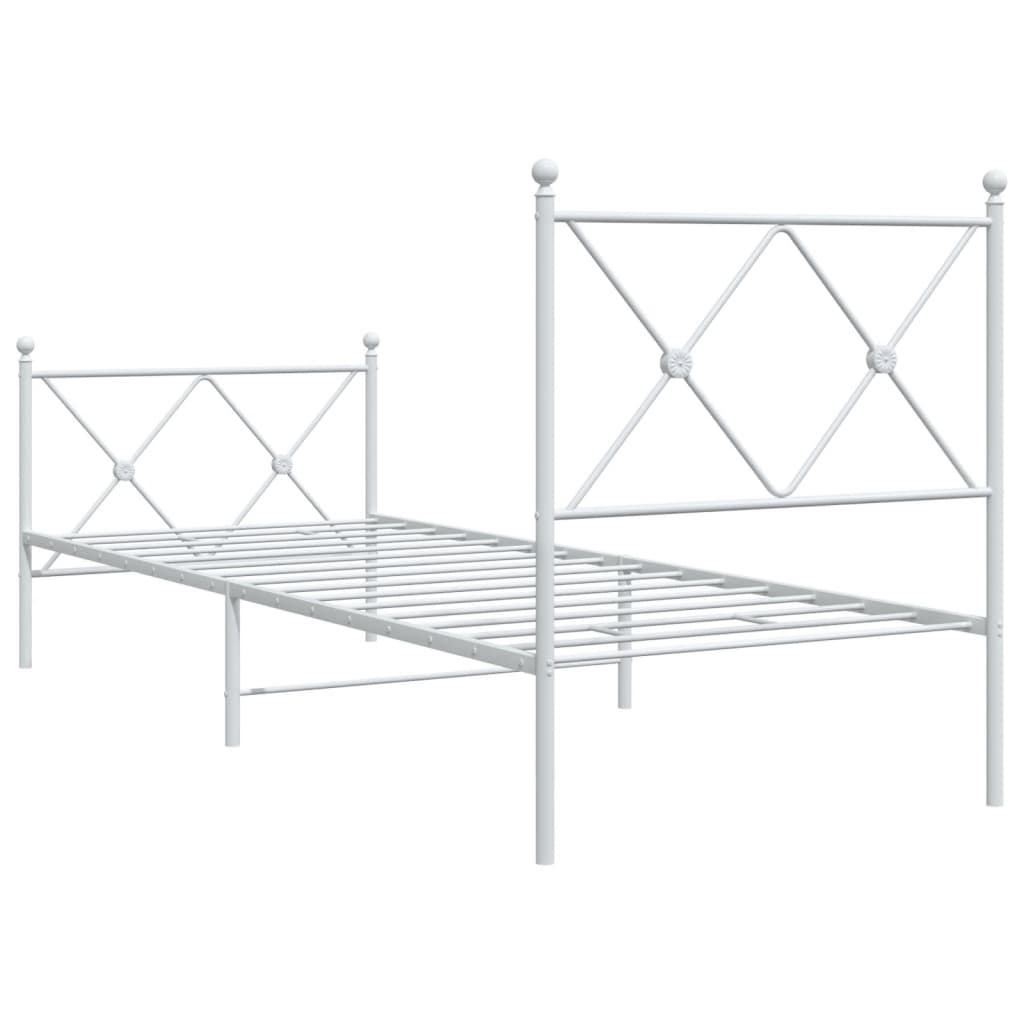 Metal Bed Frame without Mattress with Footboard White 75x190cm