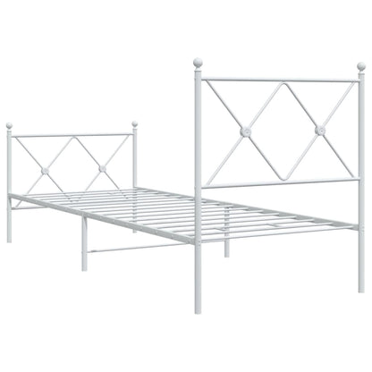 Metal Bed Frame without Mattress with Footboard White 75x190cm