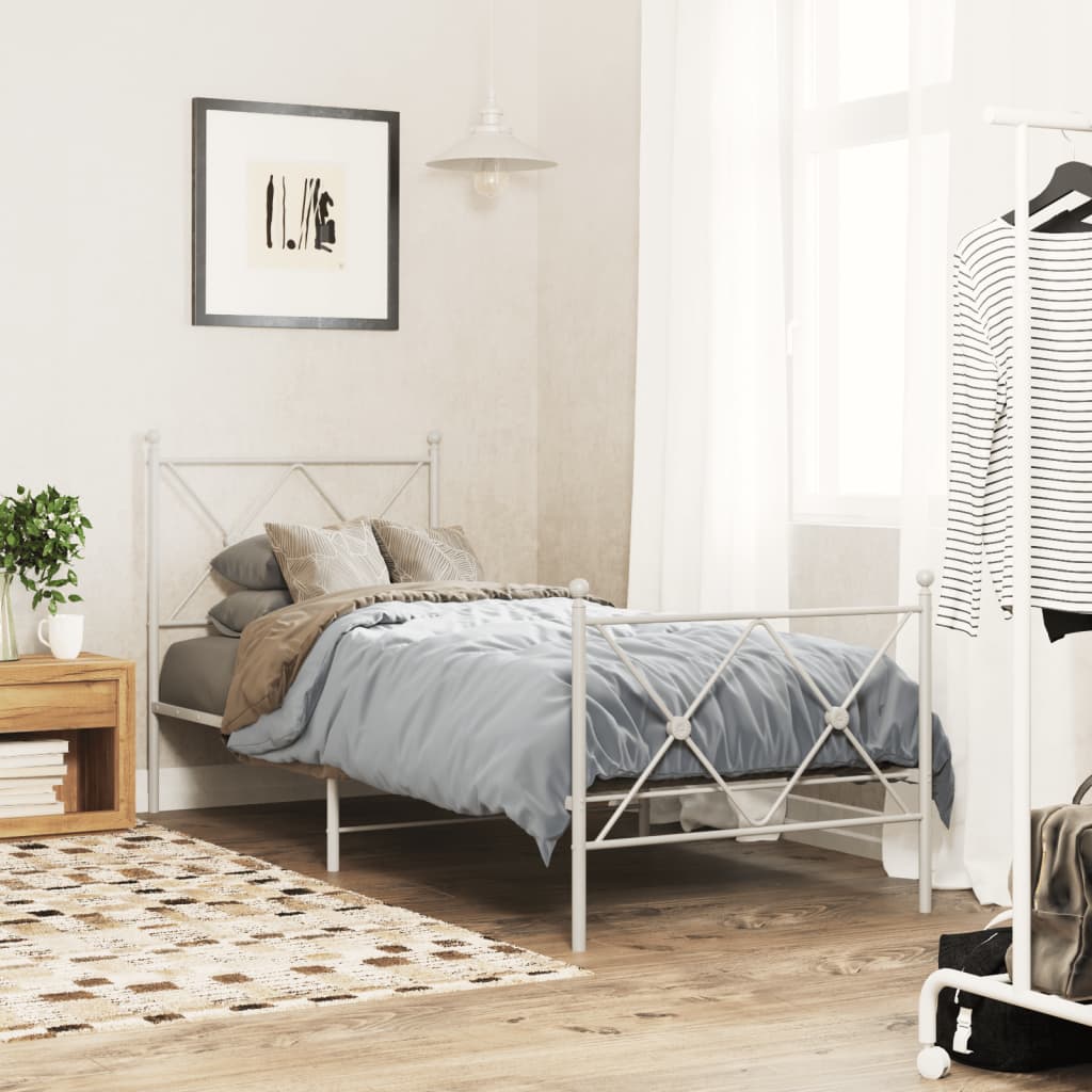 Metal Bed Frame without Mattress with Footboard White 75x190cm