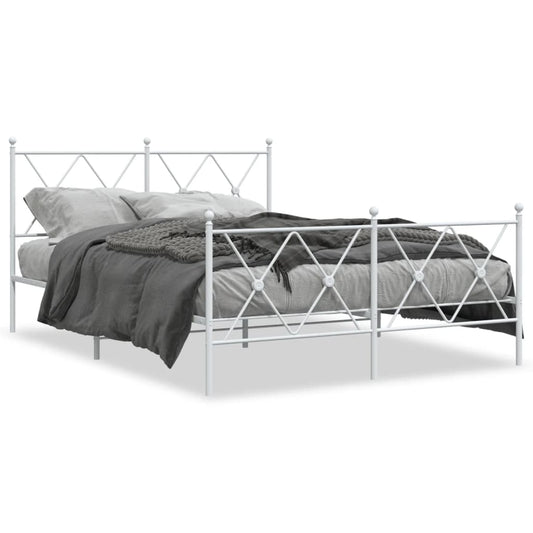 Metal Bed Frame without Mattress with Footboard White 137x190cm