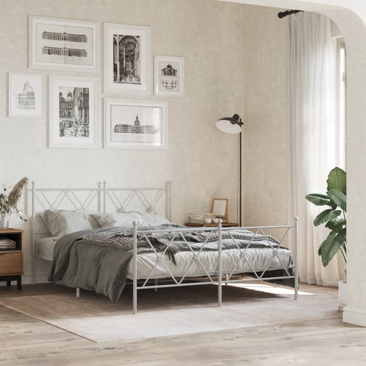 Metal Bed Frame without Mattress with Footboard White 137x190cm