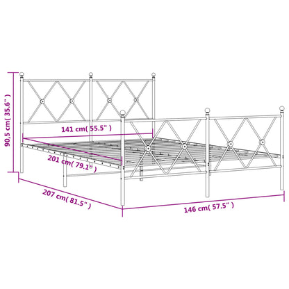 Metal Bed Frame without Mattress with Footboard White 140x200cm