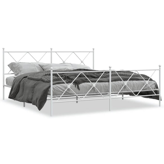 Metal Bed Frame without Mattress with Footboard White 183x213cm