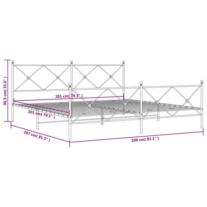 Metal Bed Frame without Mattress with Footboard White 200x200cm