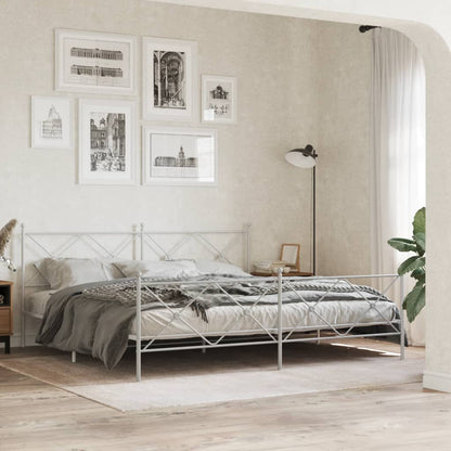 Metal Bed Frame without Mattress with Footboard White 200x200cm