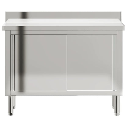 Kitchen Work Table with Sliding Doors Stainless Steel