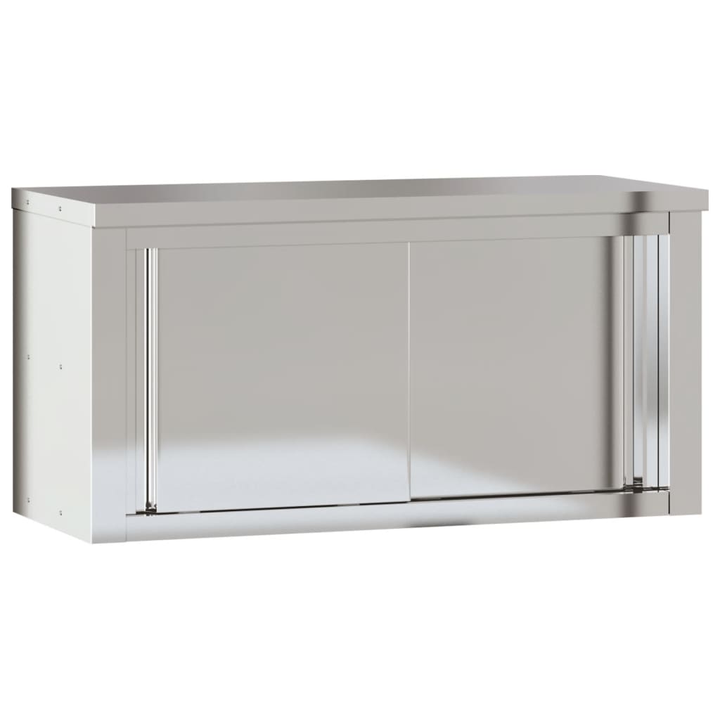 Kitchen Wall Cabinet with Sliding Doors Stainless Steel