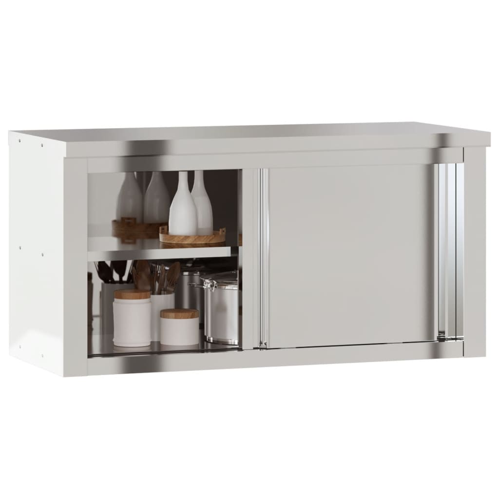 Kitchen Wall Cabinet with Sliding Doors Stainless Steel