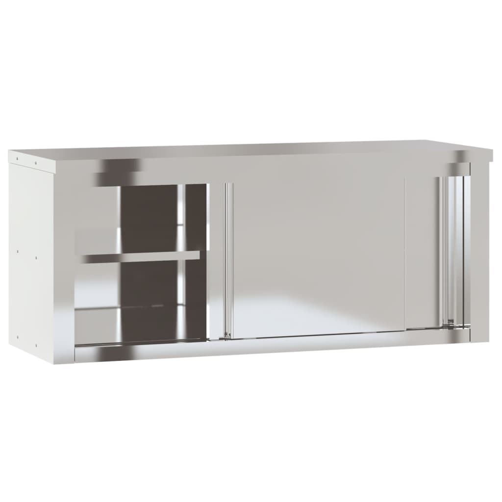 Kitchen Wall Cabinet with Sliding Doors Stainless Steel