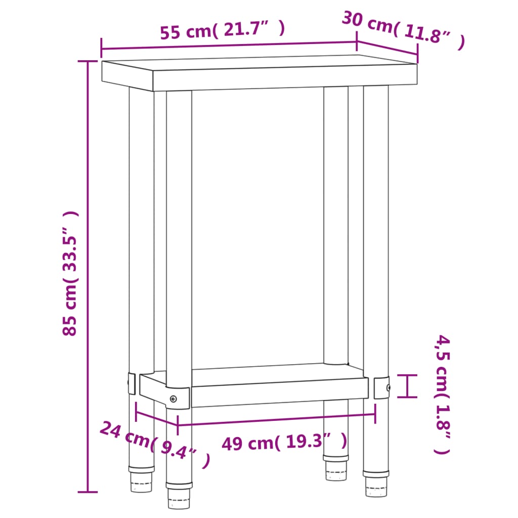 Kitchen Work Table 55x30x85 cm Stainless Steel