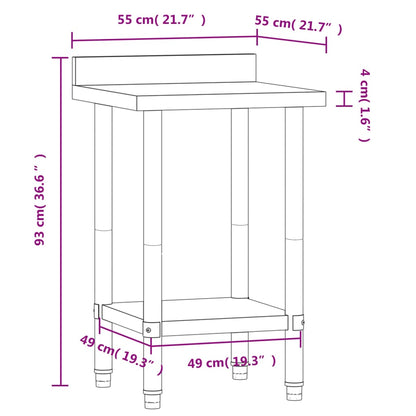 Kitchen Work Table with Backsplash 55x55x93 cm Stainless Steel