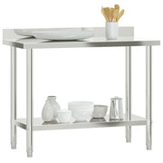 Kitchen Work Table with Backsplash 110x55x93 cm Stainless Steel