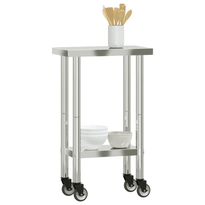 Kitchen Work Table with Wheels 55x30x85 cm Stainless Steel