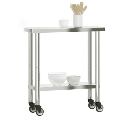 Kitchen Work Table with Wheels 82.5x30x85 cm Stainless Steel