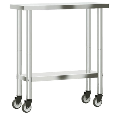 Kitchen Work Table with Wheels 82.5x30x85 cm Stainless Steel