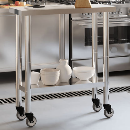 Kitchen Work Table with Wheels 82.5x30x85 cm Stainless Steel