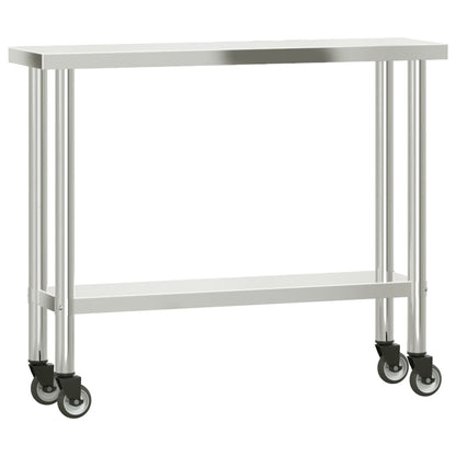 Kitchen Work Table with Wheels 110x30x85 cm Stainless Steel