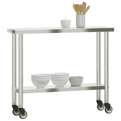 Kitchen Work Table with Wheels 110x30x85 cm Stainless Steel