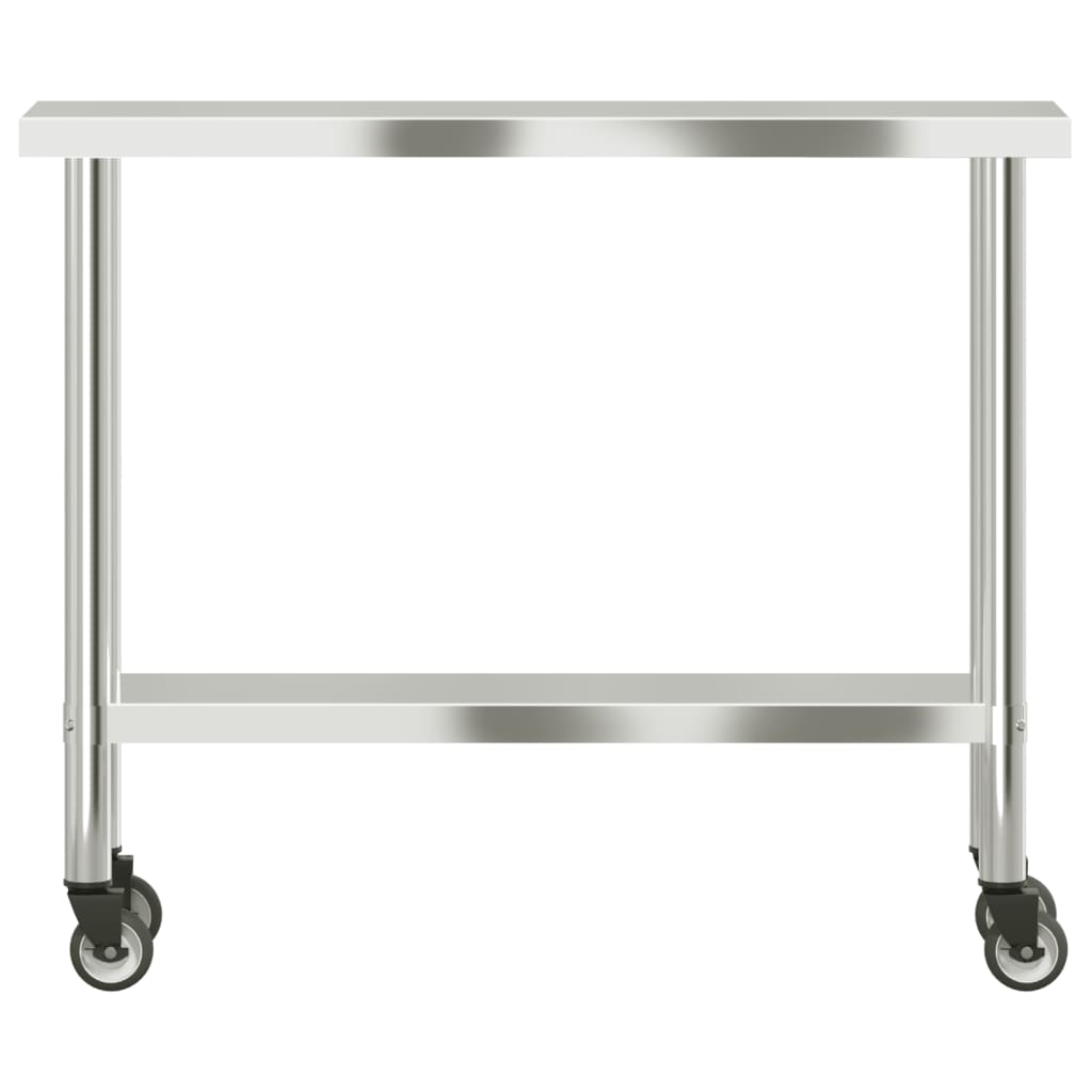 Kitchen Work Table with Wheels 110x30x85 cm Stainless Steel