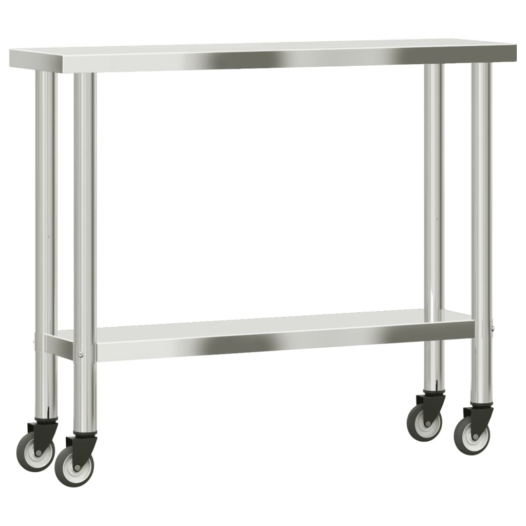 Kitchen Work Table with Wheels 110x30x85 cm Stainless Steel