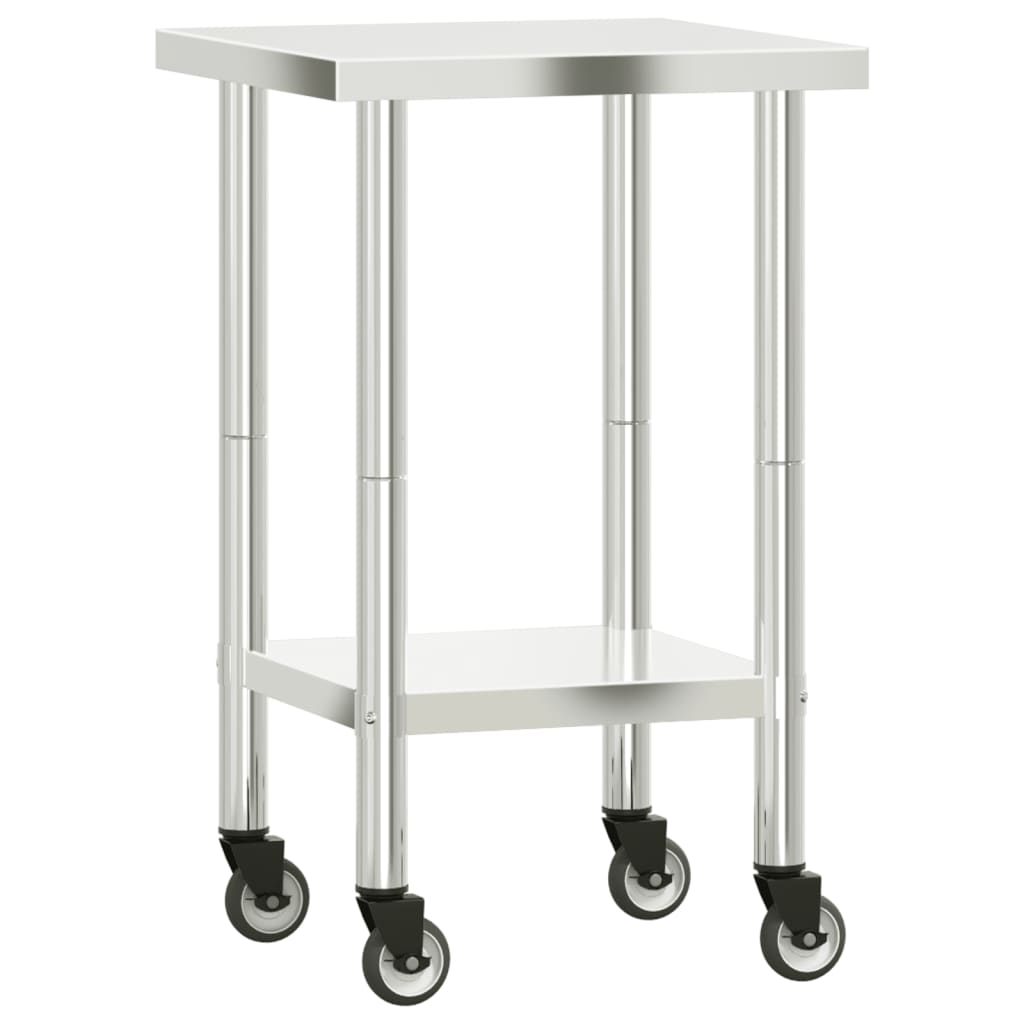 Kitchen Work Table with Wheels 55x55x85 cm Stainless Steel