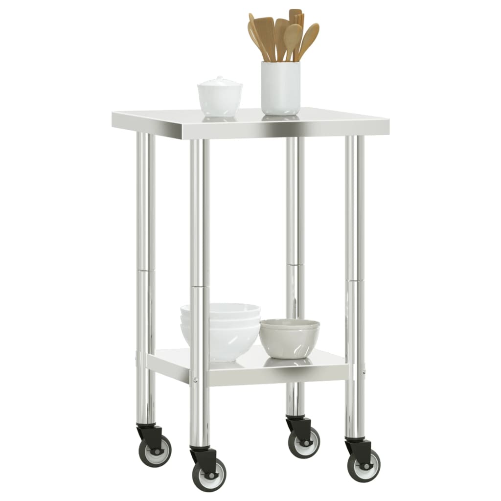 Kitchen Work Table with Wheels 55x55x85 cm Stainless Steel