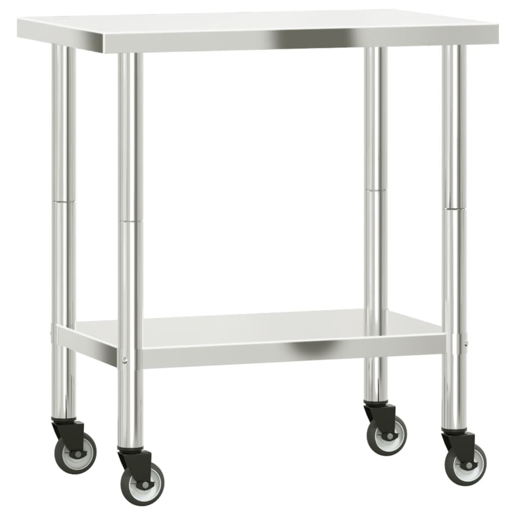 Kitchen Work Table with Wheels 82.5x55x85 cm Stainless Steel