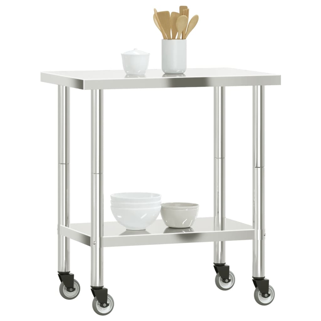 Kitchen Work Table with Wheels 82.5x55x85 cm Stainless Steel