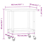 Kitchen Work Table with Wheels 82.5x55x85 cm Stainless Steel