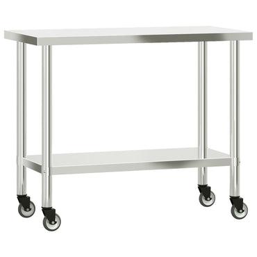 Kitchen Work Table with Wheels 110x55x85 cm Stainless Steel