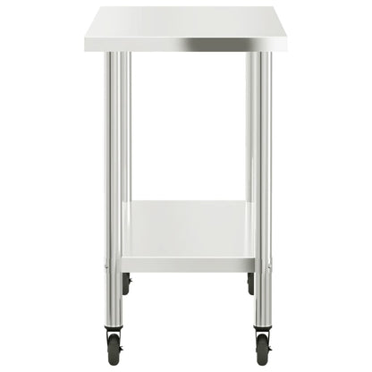 Kitchen Work Table with Wheels 110x55x85 cm Stainless Steel