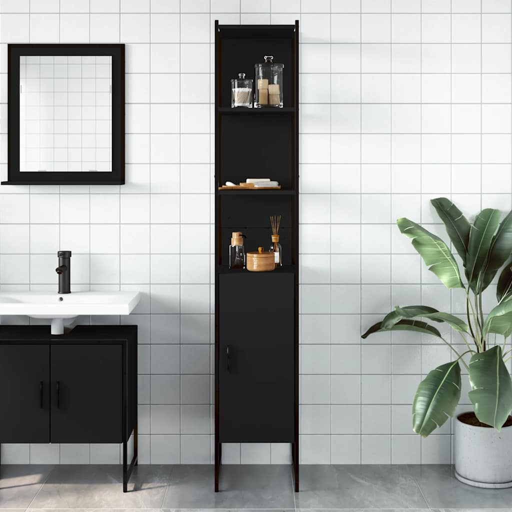 Tall Bathroom Cabinet | Black | Engineered wood | Rectangular